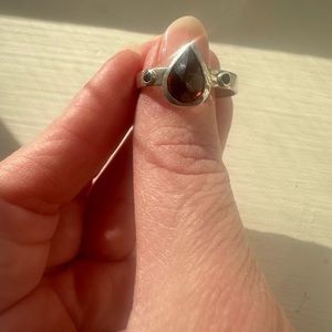 Garnet and smoky quartz sterling silver ring. Size 6.5. One of a kind.